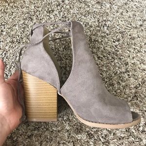 Taupe Faux Suede Heeled Tie Up Booties